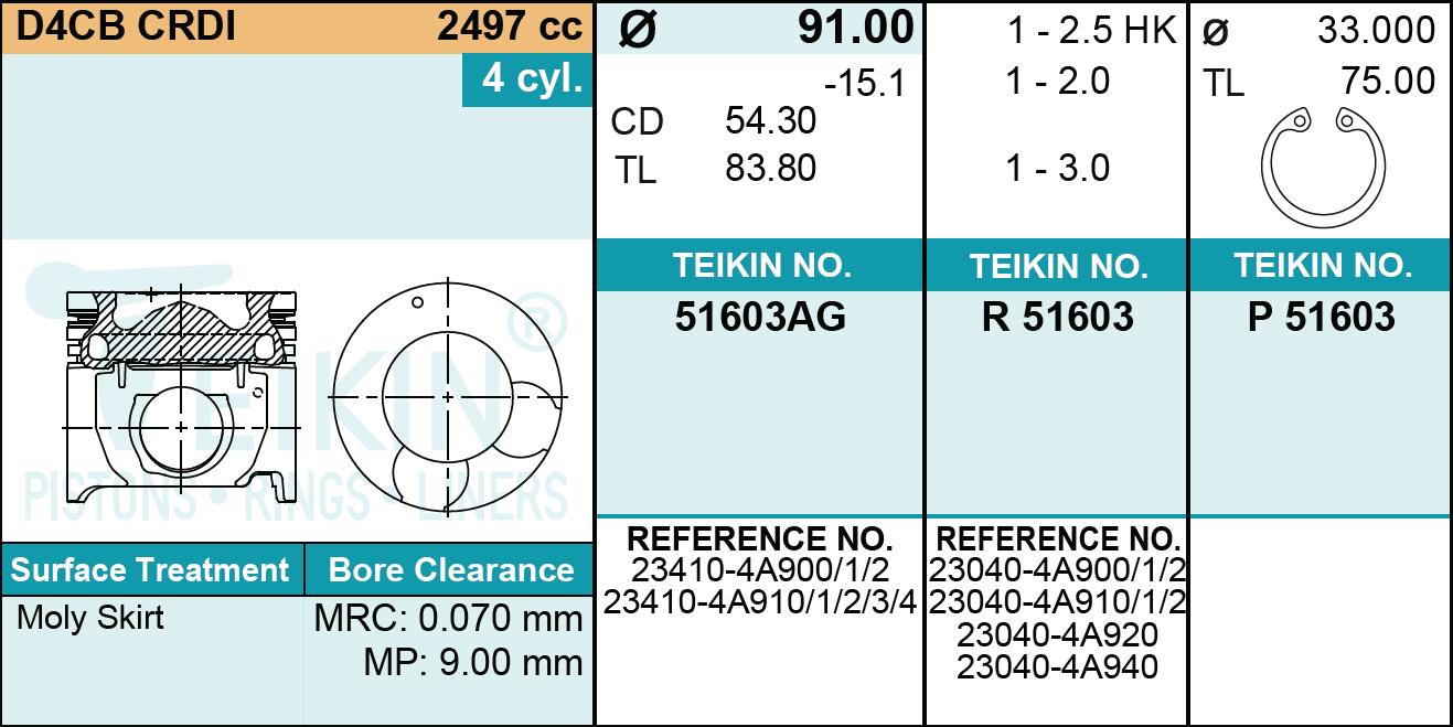 23410-4A911 24310-4A910 23410-4A900  D4CB Engine Piston Kit for KIA Sorento Starex  2.5L Diesel